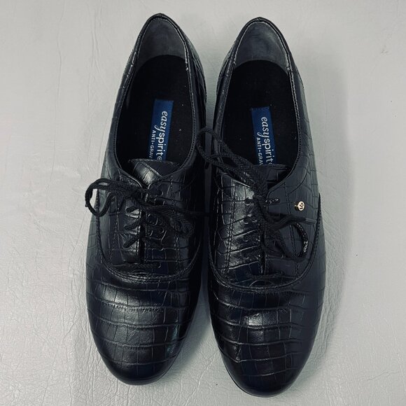 Easy Spirit Anti-Gravity Shoes Womens 9.5 D  Black Croc Embossed Leather Comfort - Picture 3 of 10